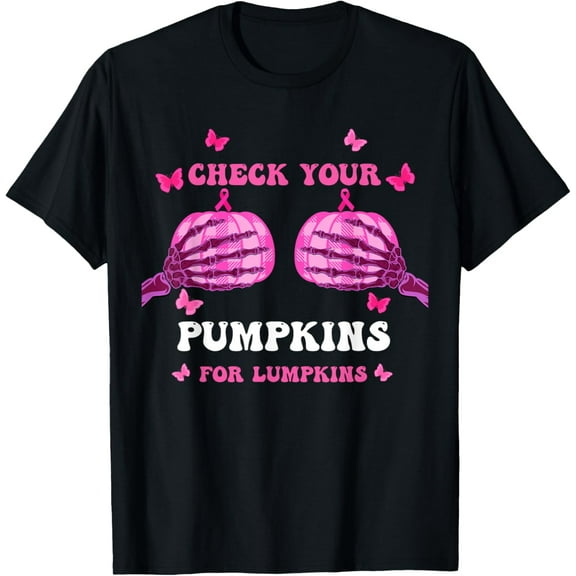 Check Your Pumpkins Breast Cancer Awareness Halloween Women T-Shirt100% cotton short-sleeved shirt for both men and women