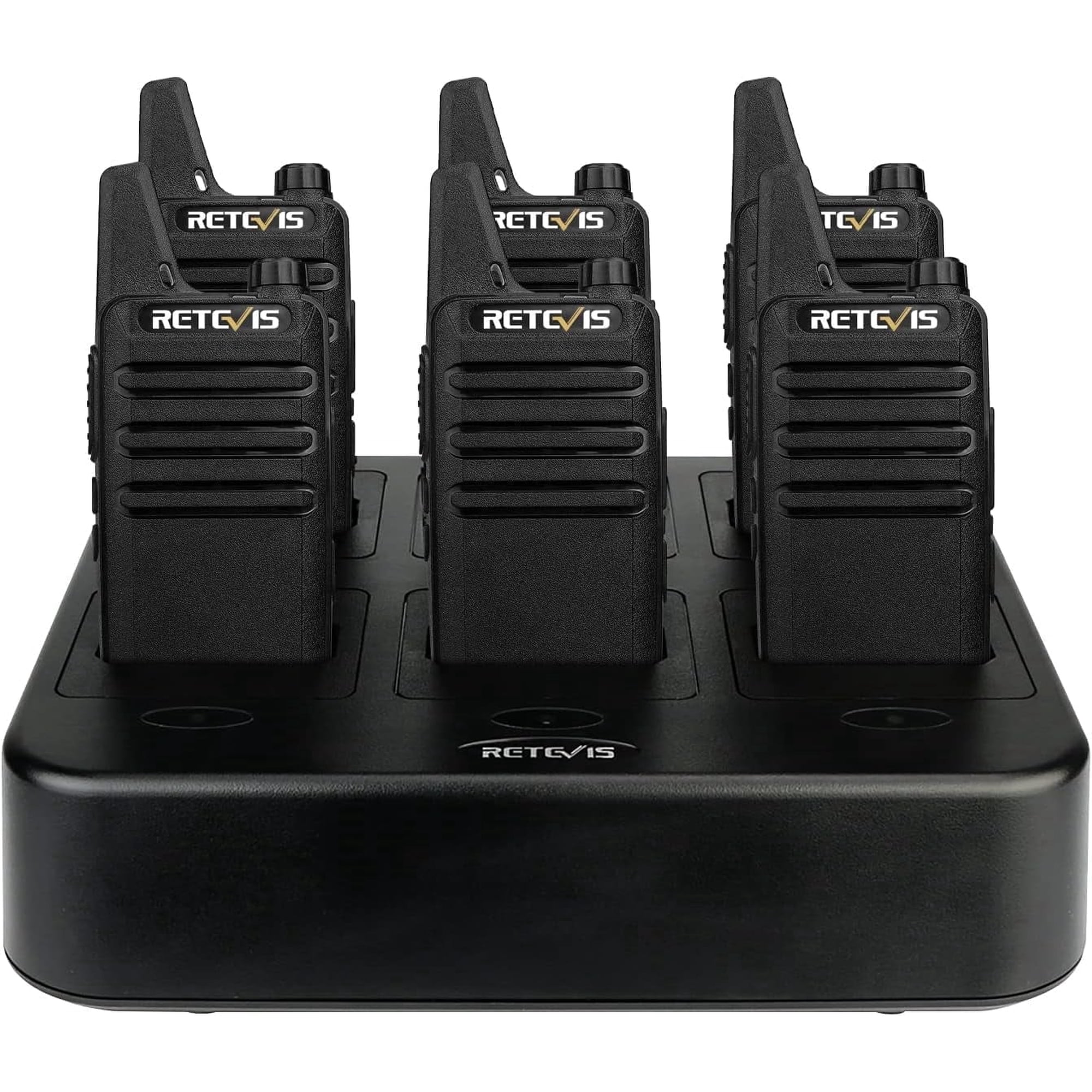 RT22 Walkie Talkies Rechargeable Hands Free 2 Way Radios Two-Way Radio(6 Pack) with 6 Way Multi Gang Charger