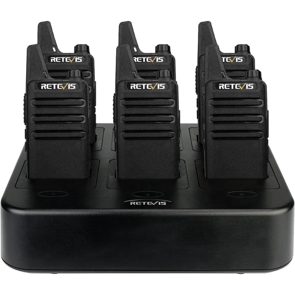 RT22 Walkie Talkies Rechargeable Hands Free 2 Way Radios Two-Way Radio(6 Pack) with 6 Way Multi Gang Charger