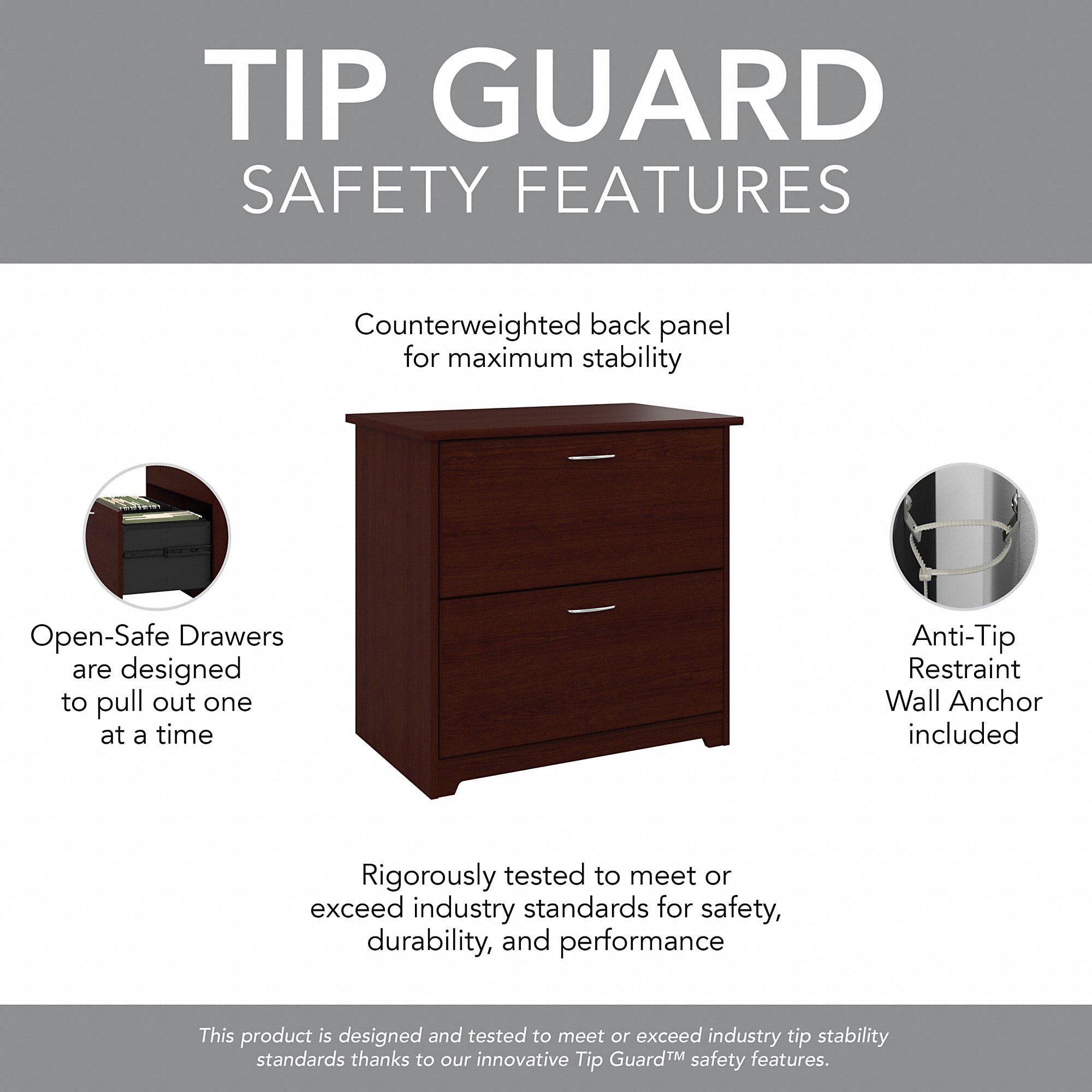 Bush Furniture Cabot Lateral File Cabinet 2 Drawer Modern Walnut