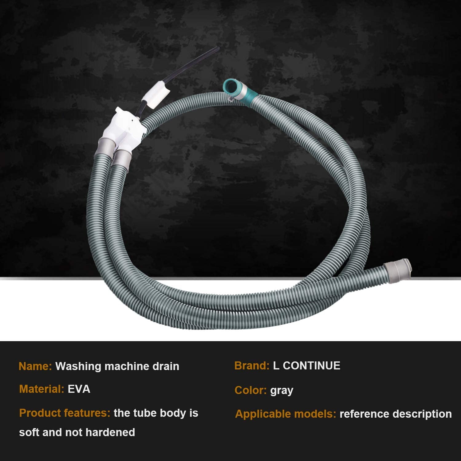 Washing Machine Drain Hose Assembly, Gray Plastic