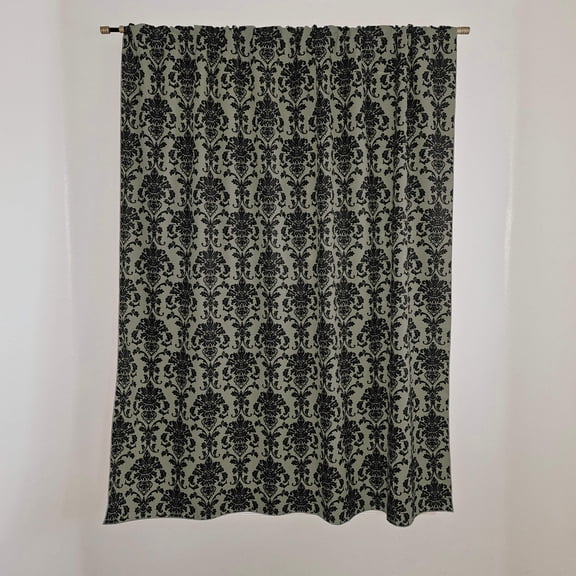Poplin Damask Print Polyester Window Curtain 58 Inch Wide Dark Sage