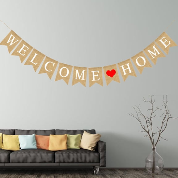WRITWAA Welcome Home Linen Banner Multi-Color Hanging Decoration for Family Gatherings and Party Celebrations