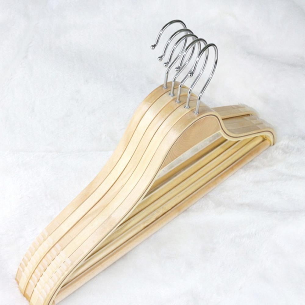 Solid Wood Hangers 5 Pack, Smooth Natural Finish Wooden Dress Hangers, Clothes Hangers Non-slip Seamless Hanger for Jacket, Pant, Shirt