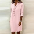 thumbnail image 4 of Ovbmpzd Ruffled Neck Summer Dresses for Women With 3/4 Sleeves Pink Knee Length Dresses V Neck Trendy Dresses, 4 of 6