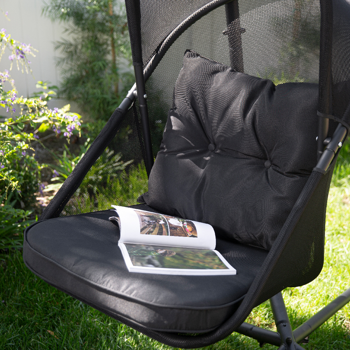 Patio Hanging Egg Chair W/ Canopy Chair with Cushion Basket Lounge Seat Collapsible Chair Seat, Black - image 3 of 7