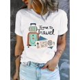 thumbnail image 1 of Camiseta de manga corta con estampado de eslogan y equipaje, camisetas gráficas para mujer, camisetas deportivas de ocio, 1 of 4