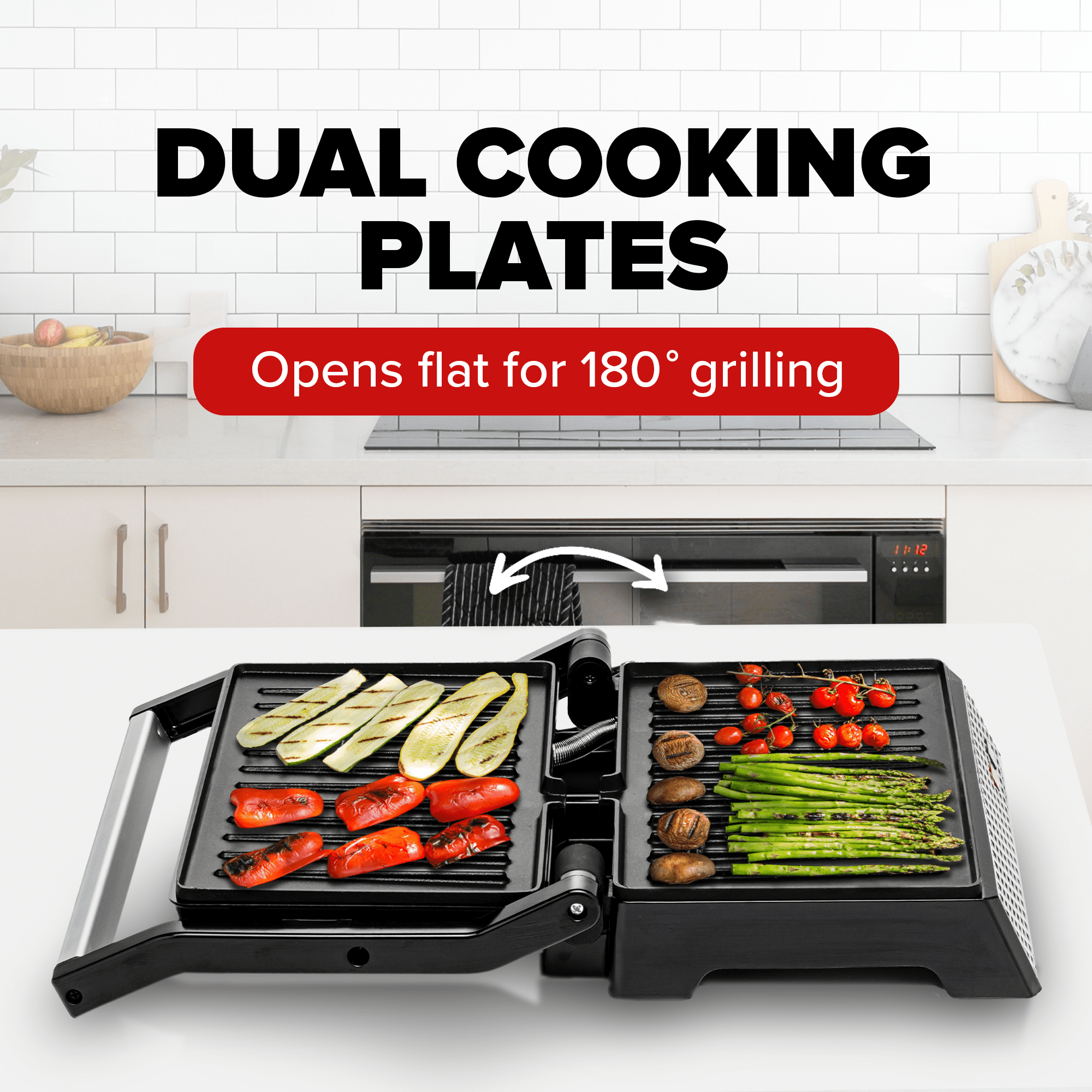 OVENTE Electric Panini Press Sandwich Maker with Non-Stick Coated Plates, Opens 180 Degrees to Fit Any Type or Size of Food, 1000W Indoor Grill Perfect for Quesadillas, Burgers & More Silver GP0620BR