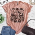 thumbnail image 2 of Life Behind Bars Bike T-shirt, Unisex Women's Men's Bicycle Cycling Mountain Bike Exercise Outdoors, Heather Sunset, Large, 2 of 6