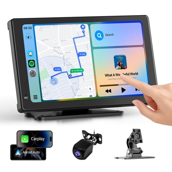 Haudio Portable Wireless Carplay Car Stereo, 7" HD Touchscreen for Car with Apple CarPlay & Android Auto with Backup Camera, GPS,