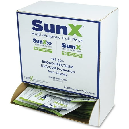SunX, SUXCTSS010661, CoreTex SPF30 Sunscreen Towelettes with Dispenser, 1 Each