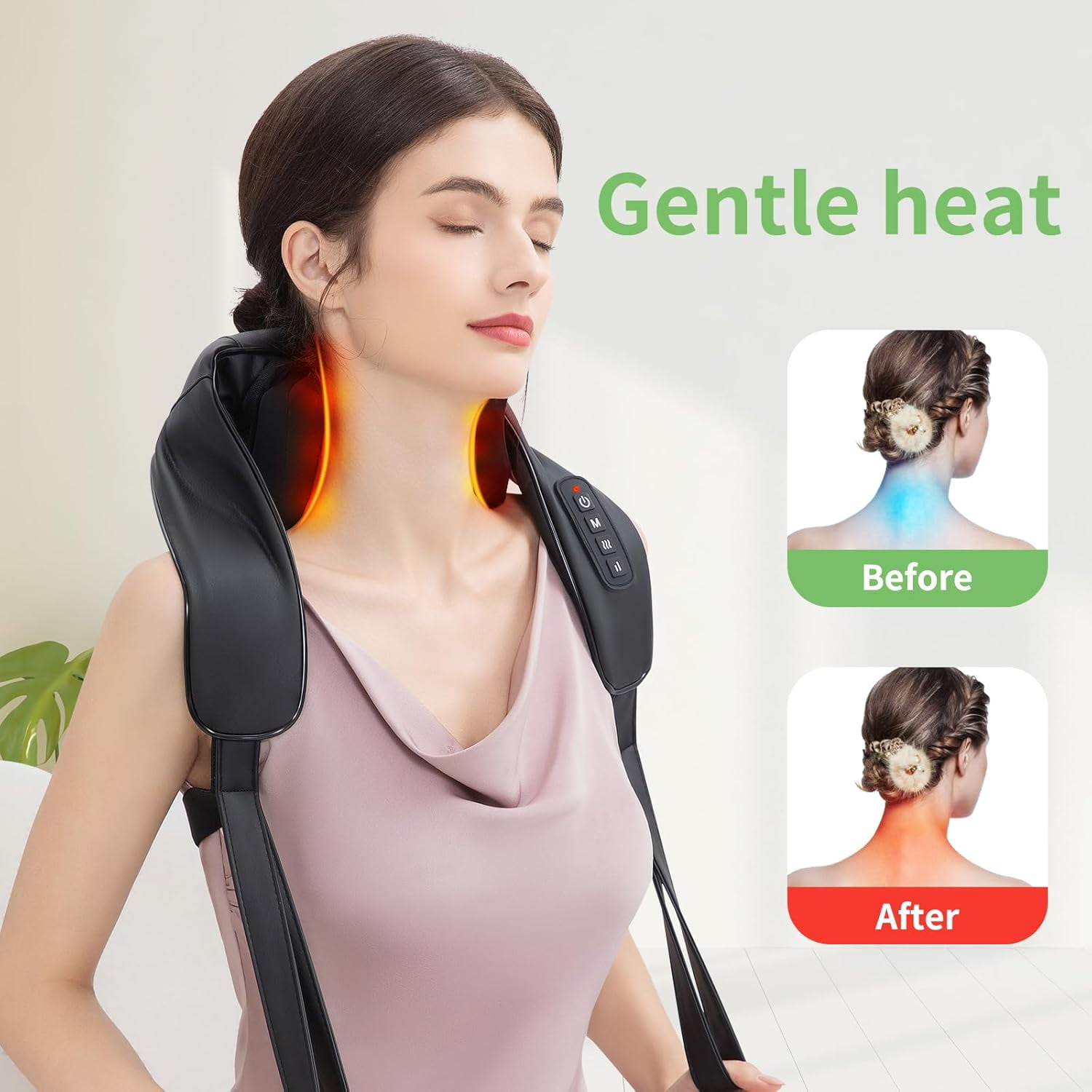 Shiatsu Neck and Back Massager with Heat, Upgraded 2600mAh Cordless Shoulder Massager Deep Tissue 6D Kneading