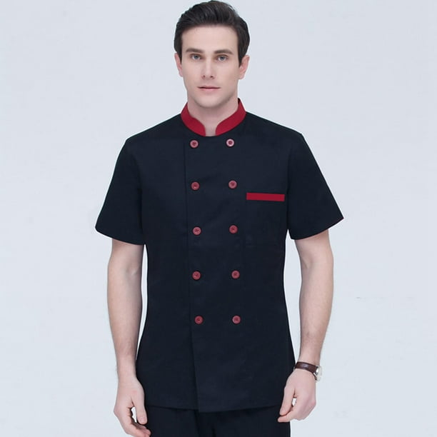 Uniforme de trabajo unisex Ropa de chef de de manga corta transpirable cómoda para Negro M Hugo uniforme de trabajo