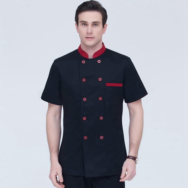 Uniforme de trabajo unisex Ropa de chef de de manga corta transpirable cómoda para Negro M Hugo uniforme de trabajo
