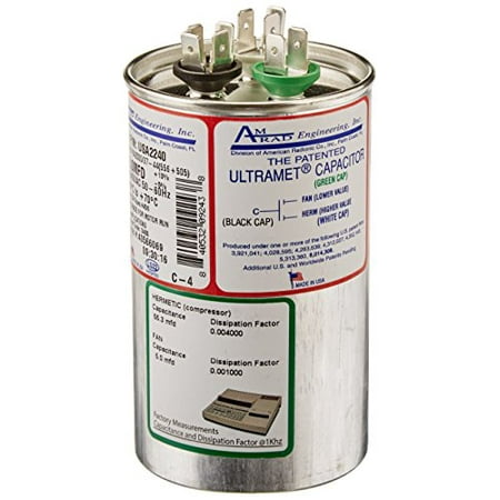 Engineering Motors - AMRAD ENGINEERING ROUND USA-MADE MOTOR RUN CAPACITOR, 55/5 MFD, 370/440 VAC