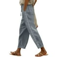 thumbnail image 2 of Yxbdin Womens Wide Leg Linen Pants Trendy Lace Embroidered Long Pants Loose Drawstring Waisted Trousers Vacation Casual Pants Gray XL, 2 of 9