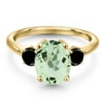 thumbnail image 3 of Gem Stone King 2.94 Ct Oval Green Prasiolite Black Diamond 18K Yellow Gold Plated Silver Ring, 3 of 6