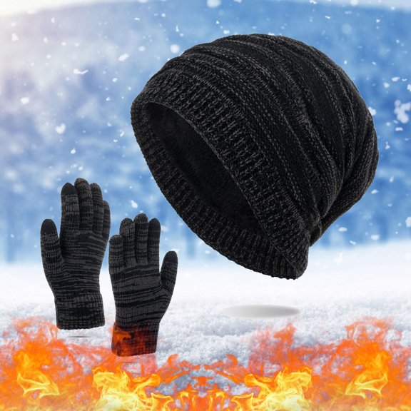 Luo Fashion Women Hat and Gloves Set Solid Knitted Warm Autumn Winter