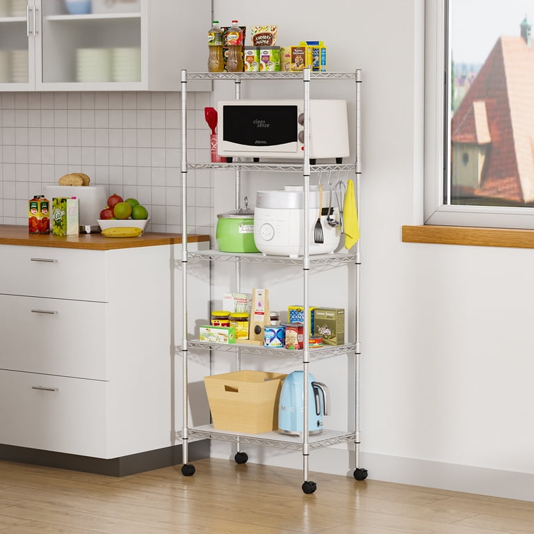 FDW 5-Tier Metal Wire Garage Storage Shelf with Wheels, Chrome photo 5