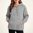 thumbnail image 4 of Cmfcve Button Henley Neck Hoodies for Women Fall Winter Oversized Sweatshirt Drawstring Casual Hooded Pullover Tops, 4 of 6