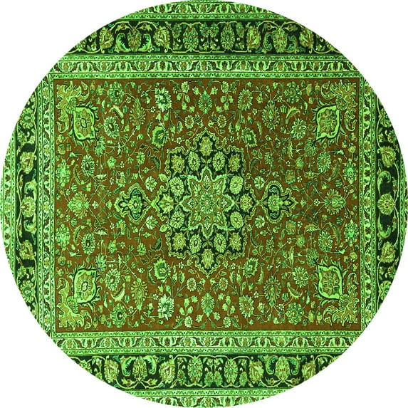 Ahgly Company Indoor Round Medallion Green Traditional Area Rugs, 8' Round