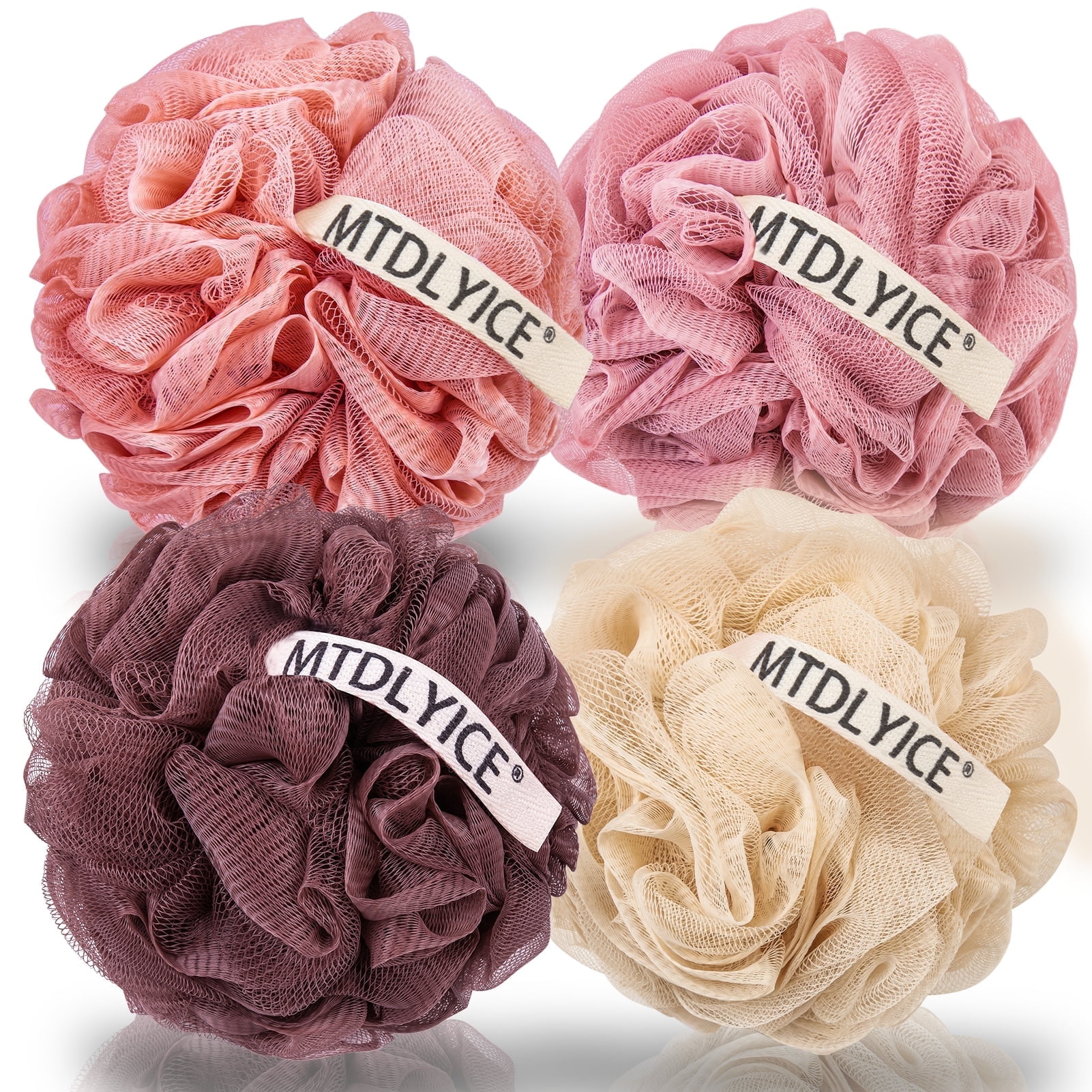 Mrsdry Loofah Sponge, XXL Large Loofah 100g 4 Pack, Bath Sponge Soft Mesh Shower, Body Scrub, Shower Pouf Bath Accessories, for Body Wash, Soap