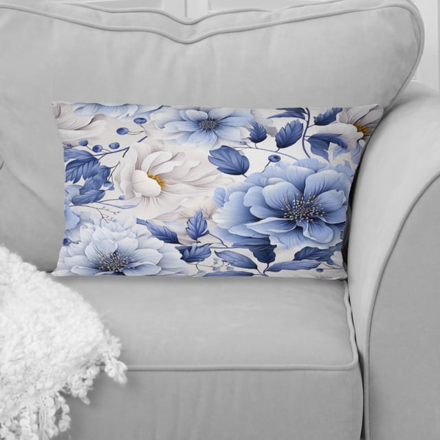 Designart "Creative Blue Floral Essence" Floral Throw Pillow - Traditional Pillow For Couch - Insert And Pillows Covers For Living Room Decor