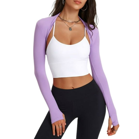 Yokua Women Long Sleeves Crop Tops Yoga Shrug Open Front Cardigan for Summer Outdoor