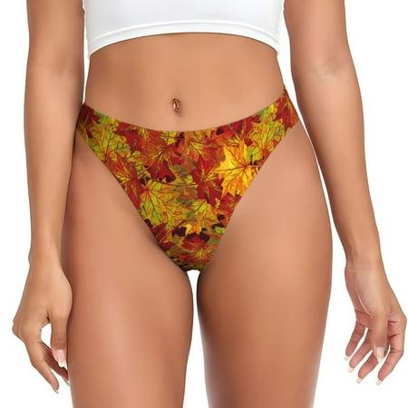 Qokaie Vintage maple leaf autumn Printed Women s Cotton Thong Underwear  Sexy Breathable Panties G-string-4X-Large