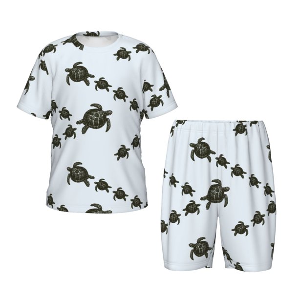 Balery Sea Turtle Conjunto de Pijama Infantil de Manga Corta con Estampado – Ropa de Dormir de Algodón Suave-Small