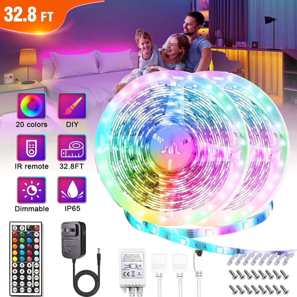 Led Lights,32.8ft/10m RGB LED Light Strips Dimmable Color Changing Led  Strip Lights with 44 Keys Remote 300Leds SMD5050 Waterproof for Bedroom,  Kitchen, Party,Home Indoor/Outdoor Decortaion 