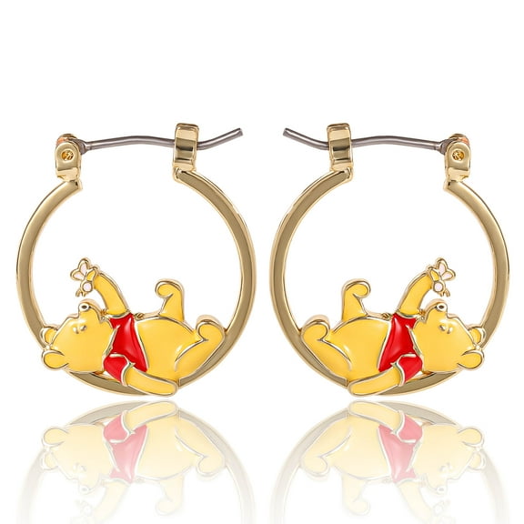 Disney Winnie-the-Pooh Hoop Earrings for Women Official License, 18k Gold Flash-Plated Winnie the Pooh Earrings, Pooh Gifts