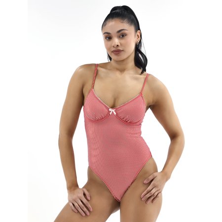 No Boundaries Women's Picot Neckline One Piece Swimsuit, Sizes XXS-XL