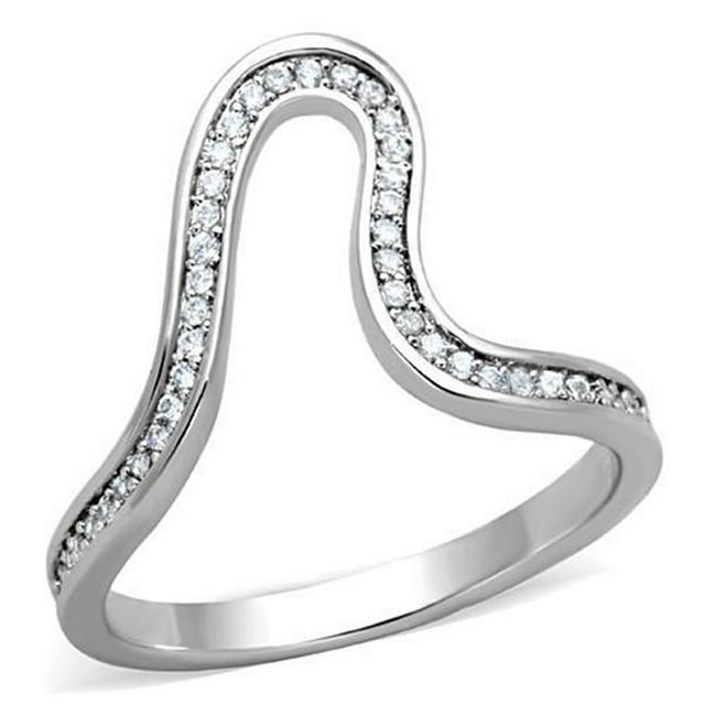 Bague pour Femmes en Acier Inoxydable Poli avec AAA Grade CZ en Clair - Taille 9