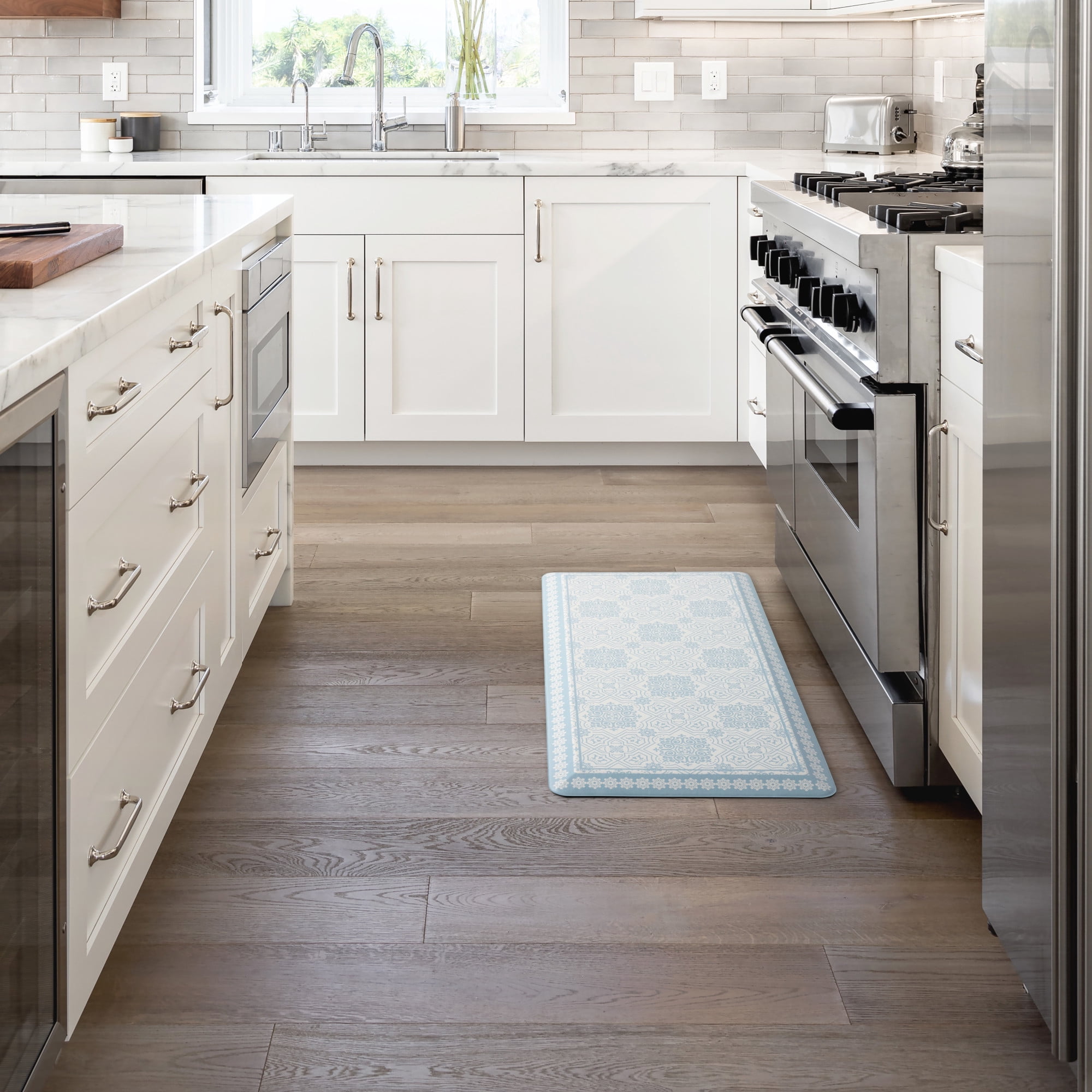 MARTHA STEWART Comfort Anti Fatigue Strie Medallion Tile Kitchen Mat, Comfort Standing Mat, Non-Slip Backing, Safe Beveled Edge, Grey, 19.6"x39"