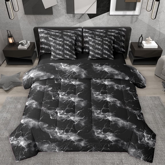 Homewish Teens Abstract Marble 7-Piece Twin Bedding Sets,Black Grey Bedding Comforter Set,Marbling Stone Pattern Breathable Sheet Sets,Ultra Soft Home Decor,Reversible