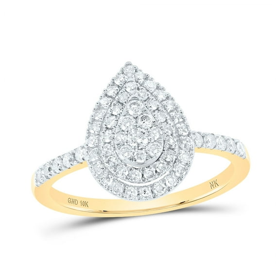 10K Yellow Gold Womens Round Diamond Teardrop Ring 1/2 Cttw, Womens Size: 5-10
