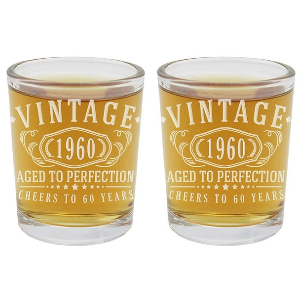 2pk Vintage 1960 Etched 2.5oz Shot Glasses - 60th Birthday ...
