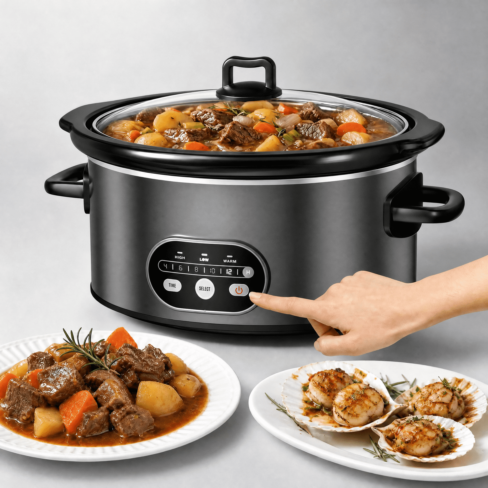 Slow Cooker 6QT with Nonstick Removable Pot, Programmable Digital Crock Pot, 3 Heat Settings & Auto Keep Warm, Dishwasher Safe Stoneware for Soups Stews