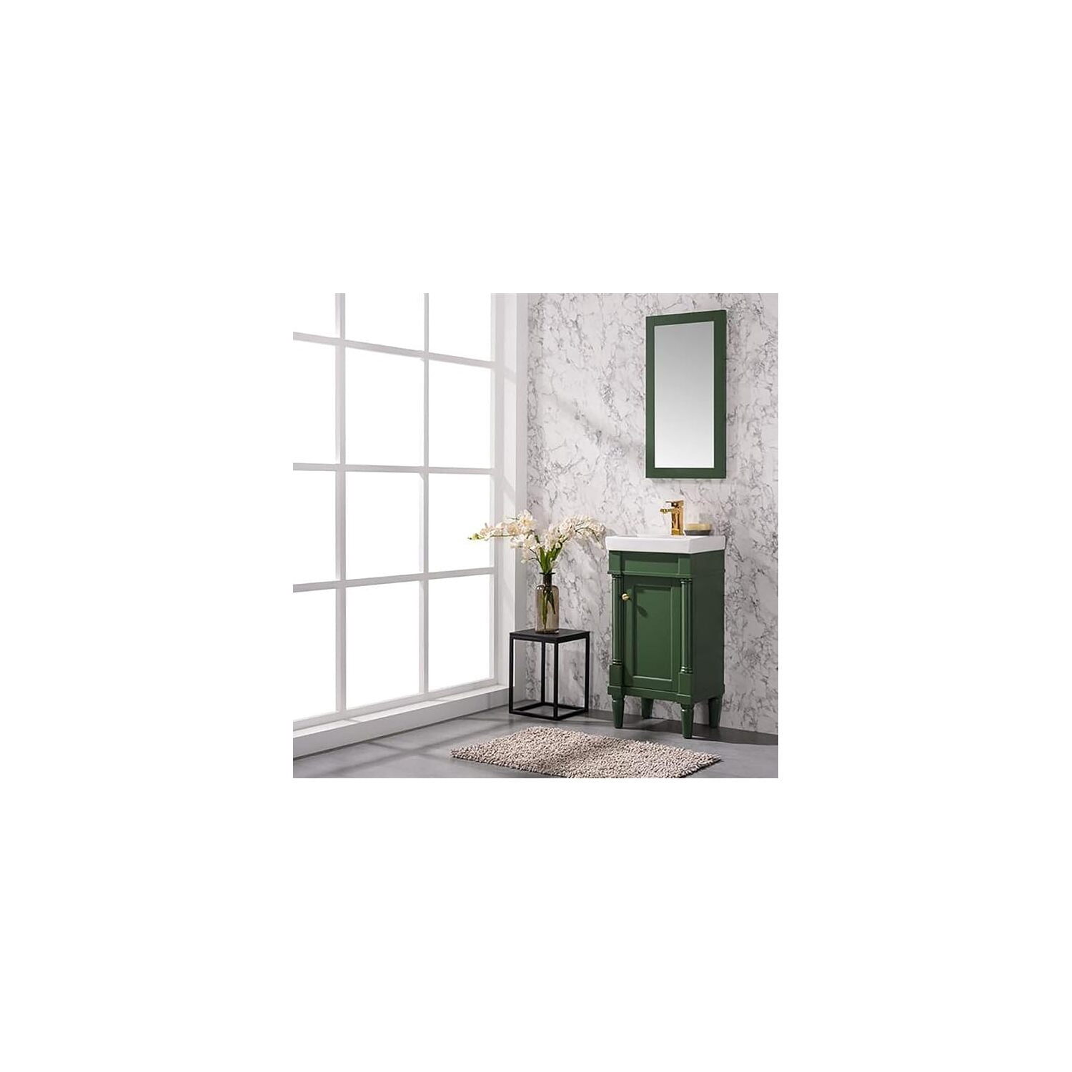 18" Bathroom Vanity Sink Combo - Green Finish with Ceramic Top