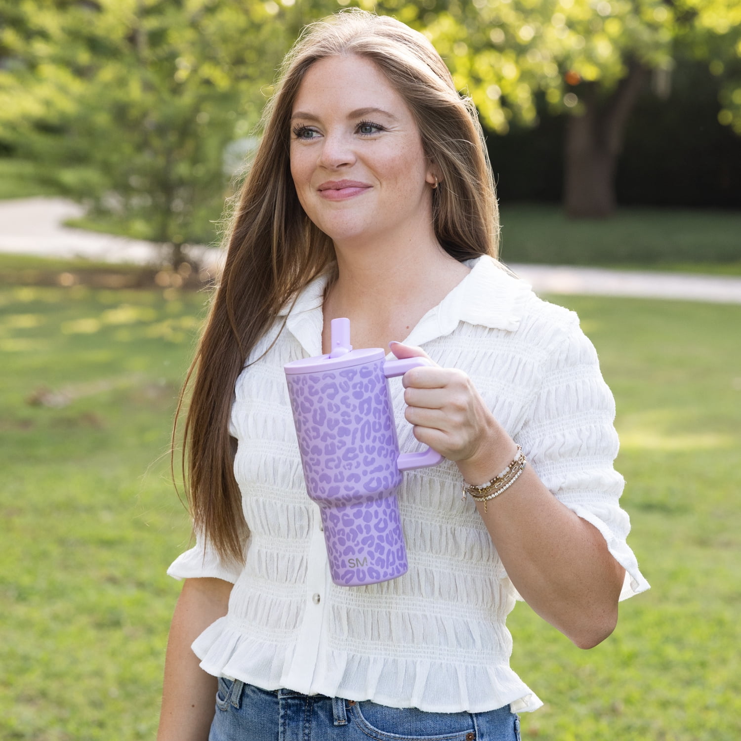 Simple Modern Trek Tumbler 30 oz Insulated Stainless Steel with Folding Straw Lid - Electric Lavender Leopard