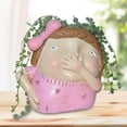 thumbnail image 2 of Maceta con forma de cabeza divertida, linda escultura, figura creativa de resina, estatua con cara y flores. Chica, 2 of 9