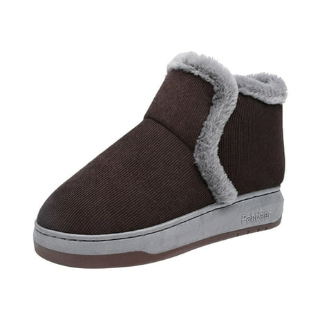 XIMIN Women s Solid Color Slippers Ladies Fashion Suede Cotton Slippers Warm Plush Thick Soled Short Cotton Boots Cute Bedroom Comfy Shoes(Brown US 5.5)
