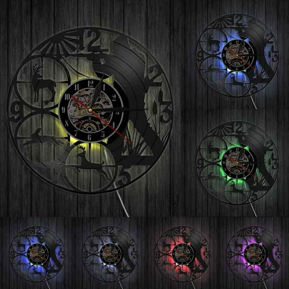 Wildlife Woodland Hunting Animals Man Cave Wall Decor Wall Clock Hunting Club Vinyl Record Wall Clock Shot Target Hunters Gift