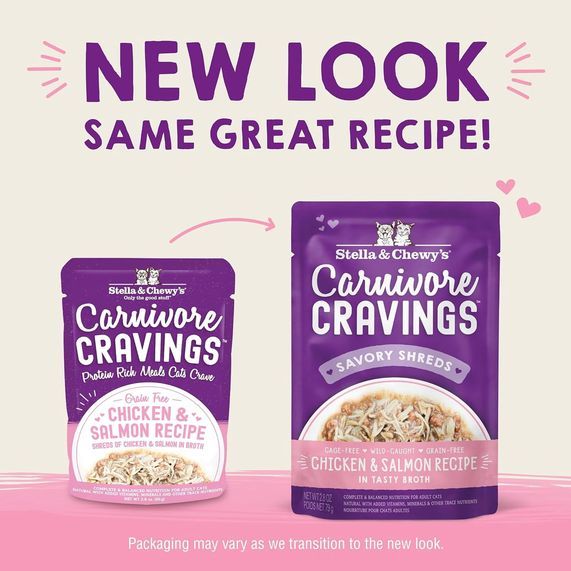 Stella & Chewy's Wet Food for Cats - Carnivore Cravings Chicken & Salmon Recipe - 2.8 Ounce Pouch/12 ct