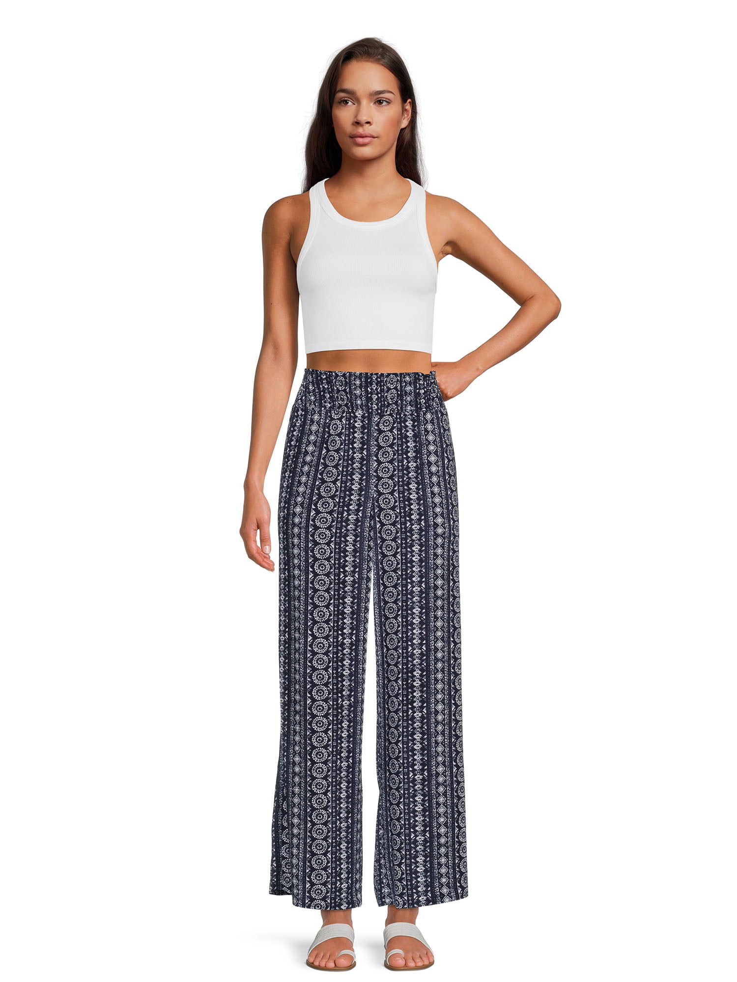 No Boundaries Juniors Wide Leg Pants with Smocked Waist, Sizes XS-XXXL