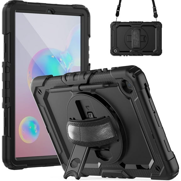 Case for Samsung Galaxy Tab S6 Lite 10.4’’ Model SM-P620/P625/P613/P619/P610/P615, Heavy Duty Shockproof Protective Case with Screen Protector, 360° Rotating Stand, Hand/Shoulder Strap