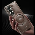 thumbnail image 5 of Dteck Magnetic Case for Samsung Galaxy Z Fold 7, Shockproof Premium PU Leather Case with Invisible Ring Stand Hard Back Phone Case, Brown, 5 of 9
