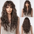 thumbnail image 1 of Pelucas de onda de cuerpo largo para mujer, cabello falso sintético rizado marrón de cobre con flequillo, Natural, uso diario para fiesta, pelucas suaves resistentes al calor, 1 of 4