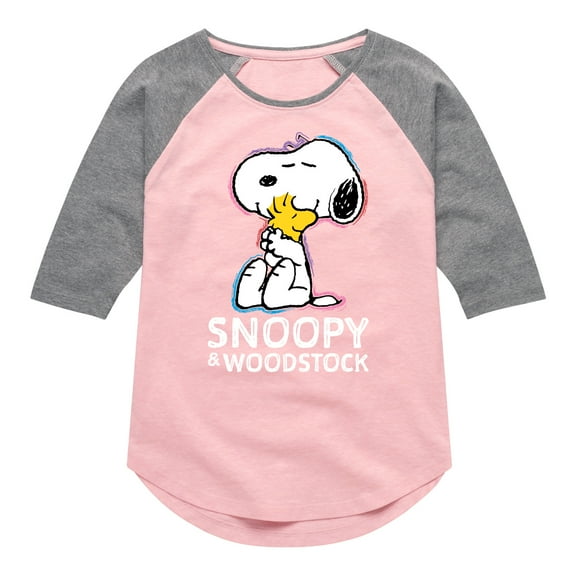 Peanuts - Snoopy And Woodstock - Toddler & Youth Girls Raglan Graphic T-Shirt